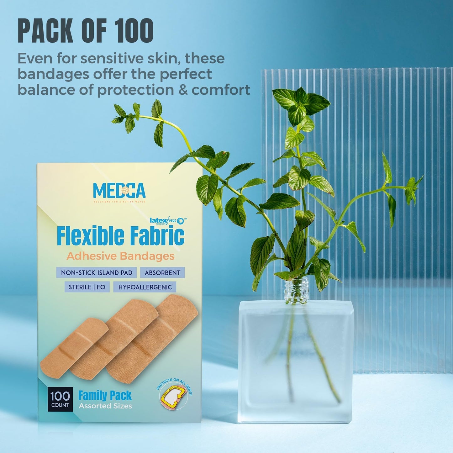 Flexible Fabric Adhesive Bandages for Comfortable Flexible Large Protection & Wound Care of Minor Cuts, Scrapes, & Wounds, Assorted Sizes (2-1/4"x5/8", 3"x3/4", 3"x1") - 100 Count Box