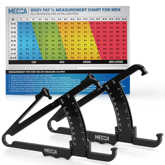 Skinfold Body Fat Caliper - Skin Fold Body Fat Analyzer and Handheld BMI Measurement Tool Skinfold Caliper Device Measures Body Fat for Men and Women by MEDca - (Pack of 2, Black)