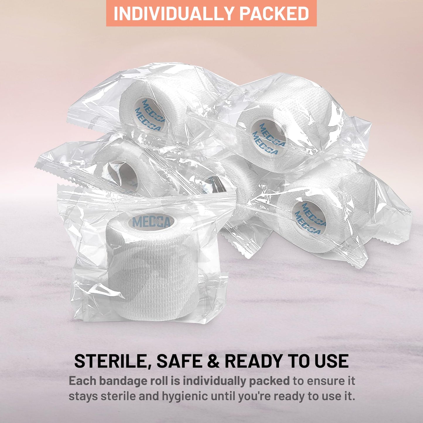 6 Pack, Self Adherent Cohesive Tape - 2” x 5 Yards, Self Adhesive Bandage Rolls & Sports Athletic Wrap for Ankle, Wrist, Knee Sprains and Swelling, Vet Wraps in White Color