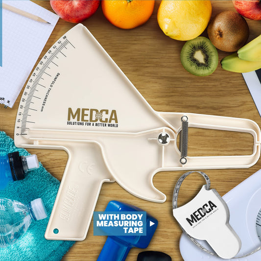 Pro Skinfold Caliper and Body Measurement Tape - Precision Body Fat Tool Plus BMI Chart - Accurately Measure and Gauge Body Fat Help Track Weight Loss, Achieve Fitness Goals for Men and Women, White