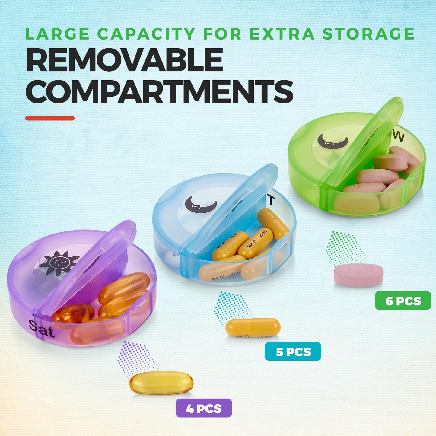 Weekly Pill Organizer - 2 Times-A-Day Compartments - 7 Day AM/PM Pill Container - Portable, Durable and Convenient Travel Pills Case for Tablets, Fish Oils, Vitamins and Supplements, Rainbow, 2 Pack