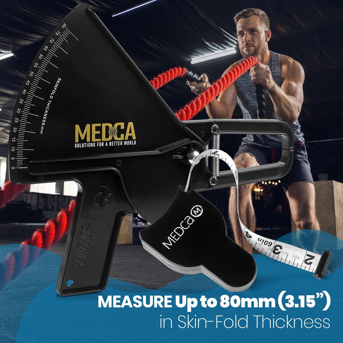 Pro Skinfold Caliper and Body Measurement Tape - Precision Body Fat Tool Plus BMI Chart - Accurately Measure and Gauge Body Fat Help Track Weight Loss and Achieve Fitness Goals for Men and Women