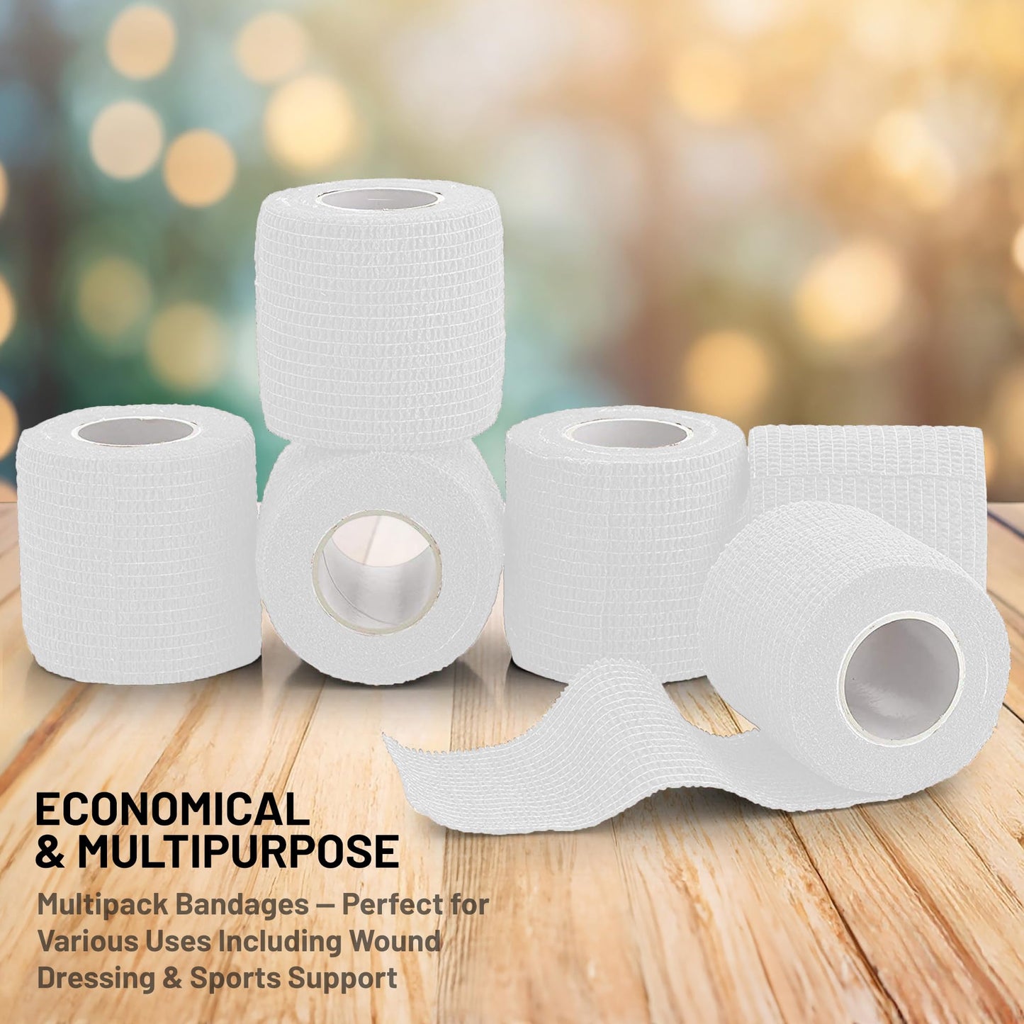 6 Pack, Self Adherent Cohesive Tape - 2” x 5 Yards, Self Adhesive Bandage Rolls & Sports Athletic Wrap for Ankle, Wrist, Knee Sprains and Swelling, Vet Wraps in White Color