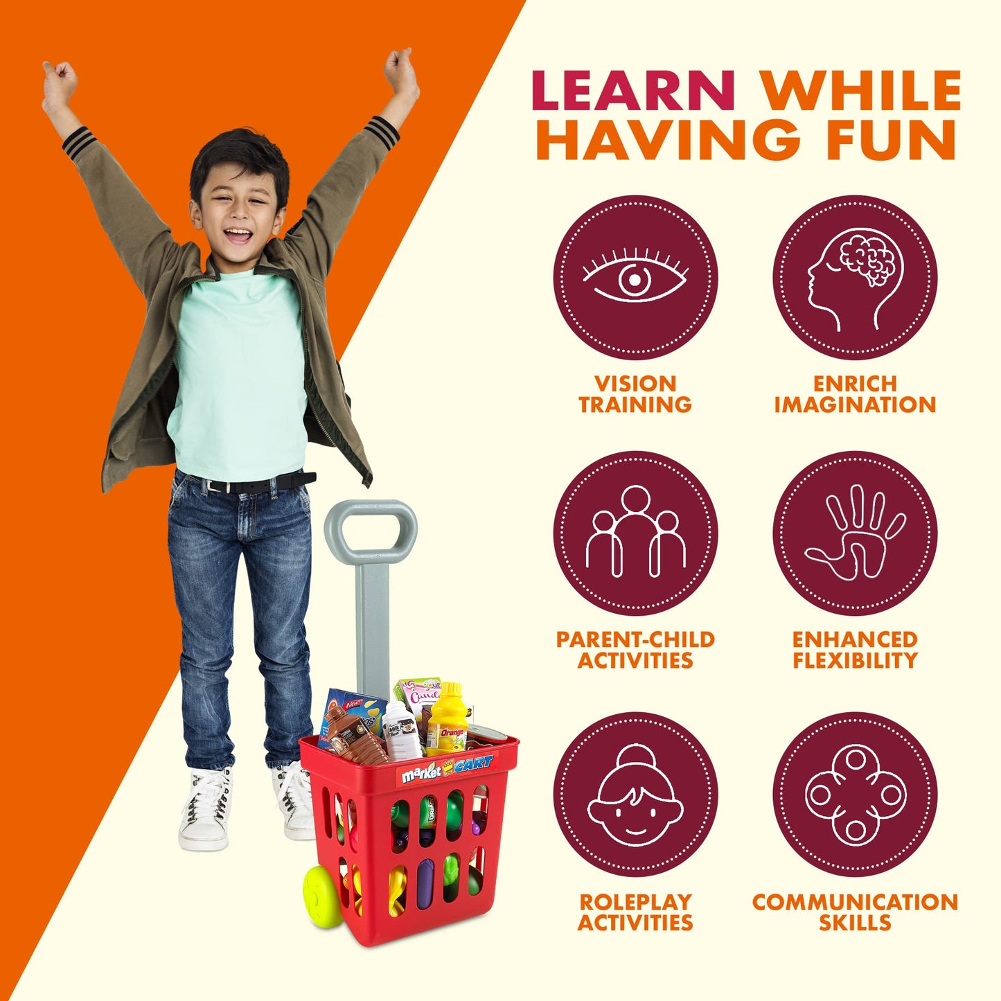 Creative Time Kids Supermarket Super Fun Playset With Shopping Cart