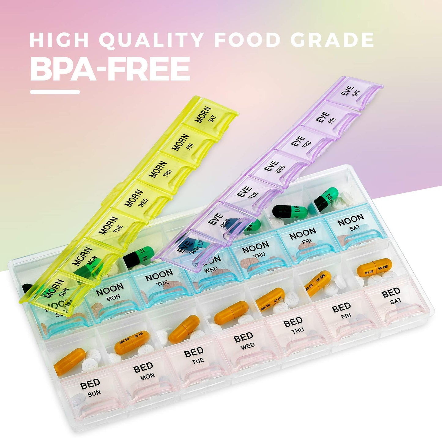 MEDca Pill Organizers - (2 Pack) Large Pill Organizer with Weekly and Daily 4-Times-A-Day Compartments for Morning, Noon, Evening, Night - BPA-Free, Portable and Travel Friendly Pill Boxes Case