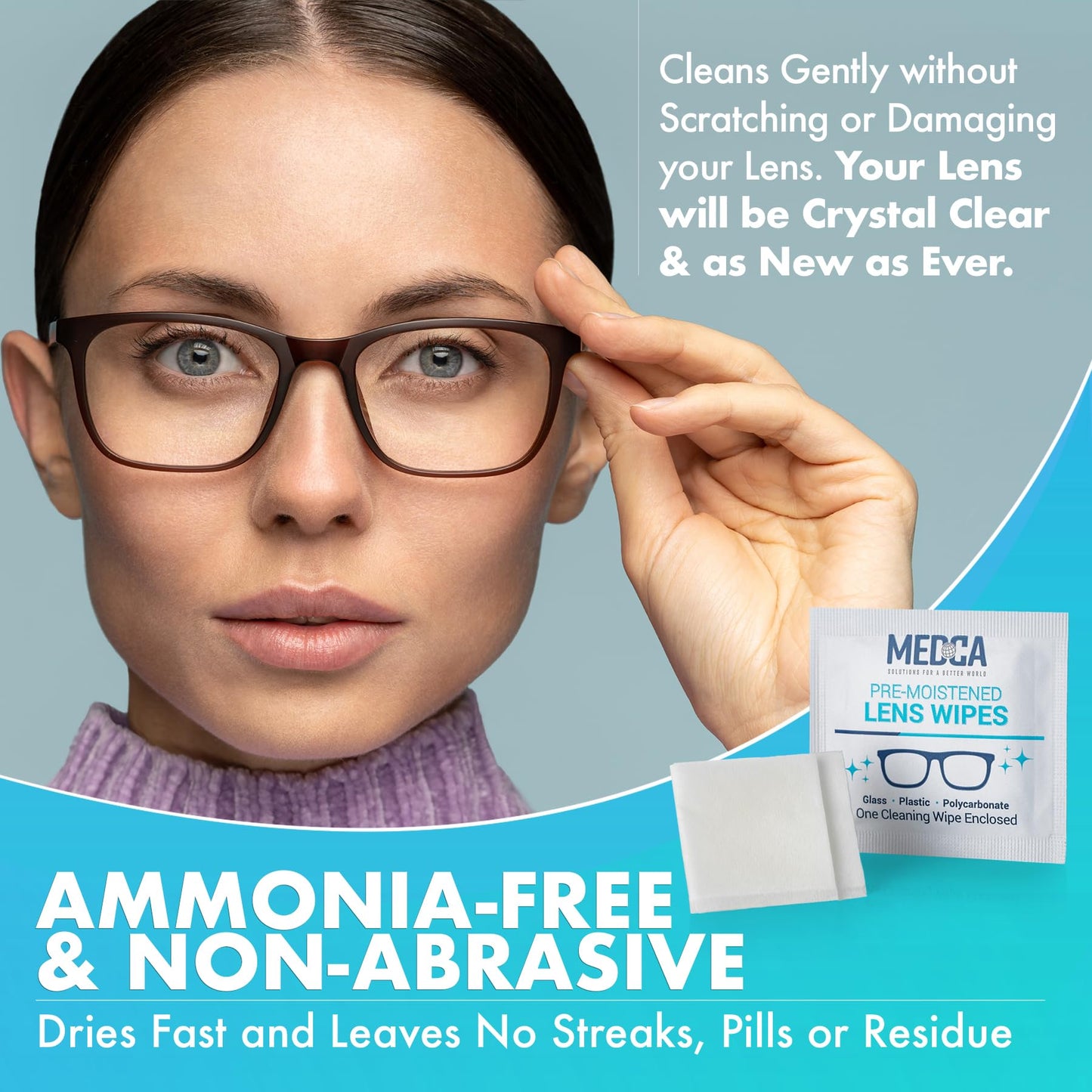 Premoistened Lens and Glass Cleaning Wipes - Portable Travel Cleaner for Glasses, Camera, Cell Phone, Smartphone, and Tablet - Disposable, Quick Drying, Streak Free - Individually Wrapped, Pack of 10