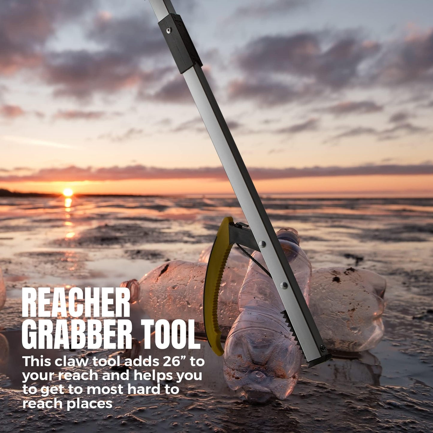 MEDca Reacher Grabber Pickup Tool - Wide Claw Arm Gripping Device with Magnetic Tip | Lightweight & Durable | Indoor and Outdoor Extender Reaching Mobility Aid | Trash Picker 26”