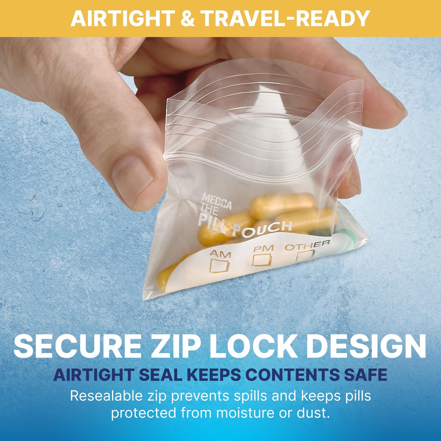 Pill Pouch Bags - (Pack of 100) 3" x 2.75" Pill Baggies and Disposable Plastic Travel Pill Bags with Write-on Labels