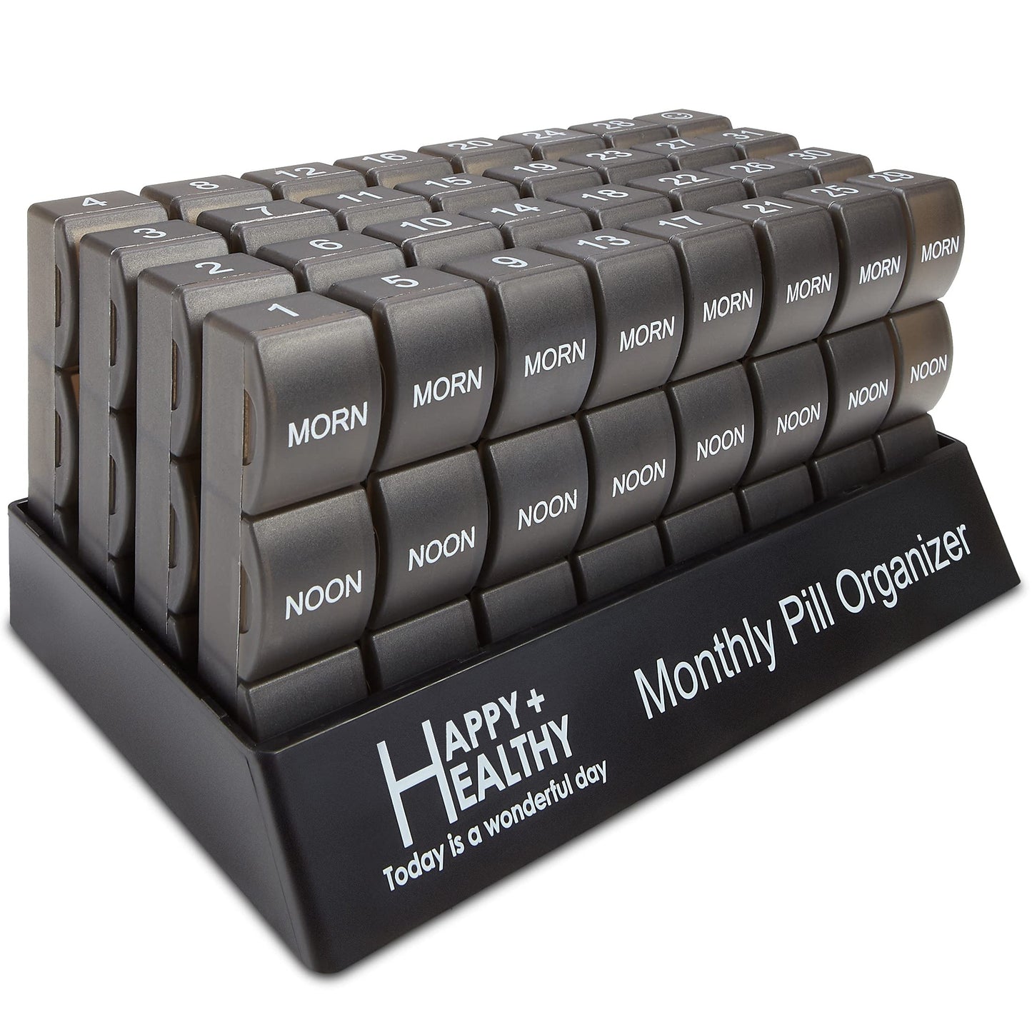 Month Pill Box Organizer - 32 Compartments | Morning-Noon-Night - 30 Day Pill Case with 32 Daily Compartments for Vitamins, Supplements, Medication - Travel Monthly Pill Organizer 3 Times-a-Day, Black