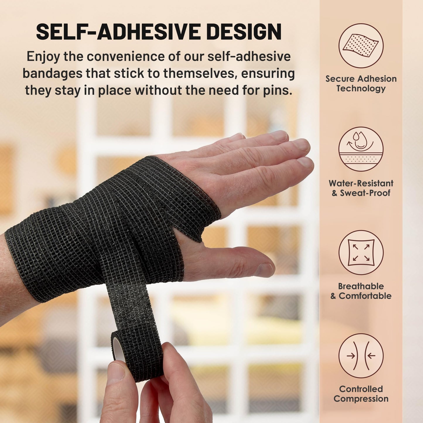 Self-Adherent Cohesive Bandage - Pack of 24 Rolls - 1" Wide x 5 Yards - Athletic Sports Tape for Medical Use, Sports, First Aid and Helps Protect Skin, Black