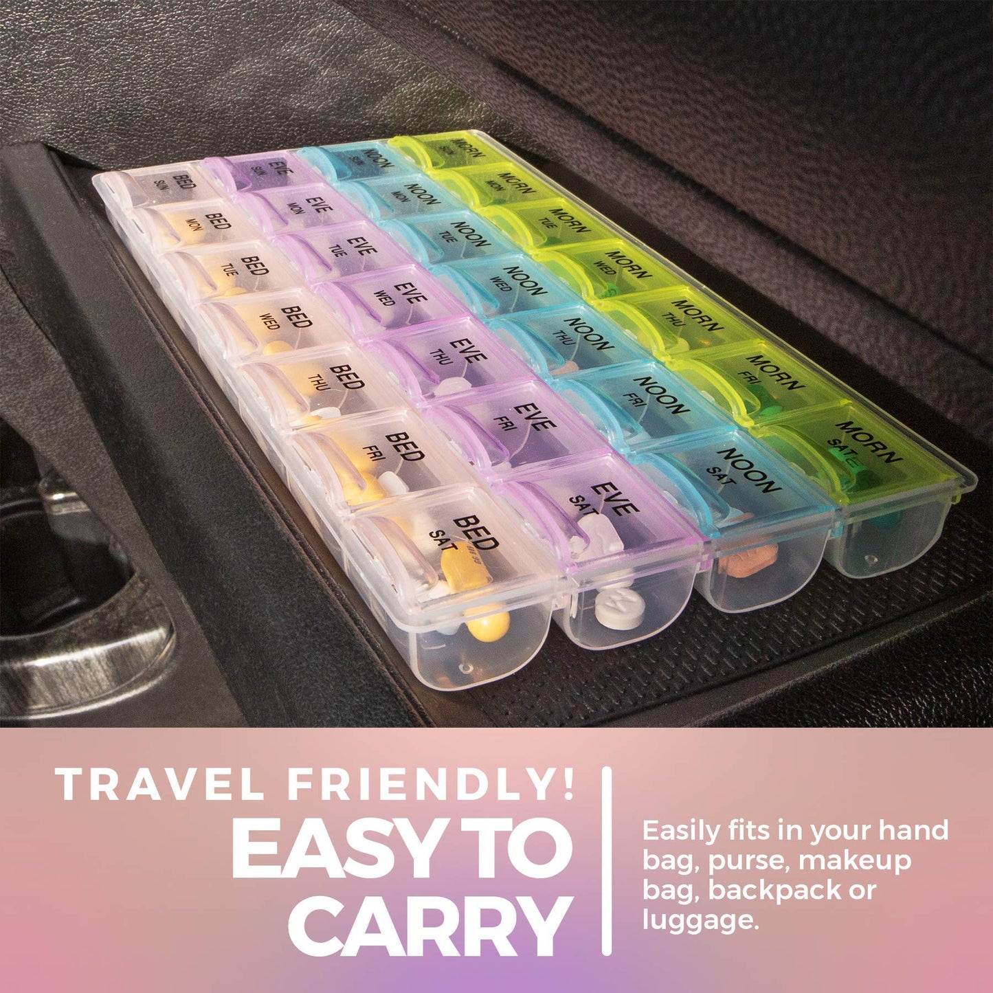 MEDca Pill Organizers - (2 Pack) Large Pill Organizer with Weekly and Daily 4-Times-A-Day Compartments for Morning, Noon, Evening, Night - BPA-Free, Portable and Travel Friendly Pill Boxes Case