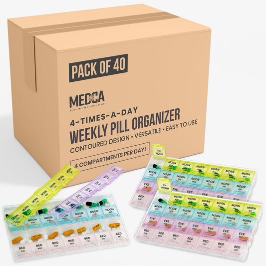 MEDca Pill Organizers - (40 Pack Bulk) Large Pill Organizer with Weekly and Daily 4-Times-A-Day Compartments for Morning, Noon, Evening, Night - BPA-Free, Portable and Travel Friendly Pill Boxes Case