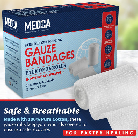 Gauze Bandage Rolls - (36 Pack) 2 in x 4.1 Yards Per Roll of Medical Grade Gauze Bandage and Stretch Wrapping for Dressing All Types of Wounds and First Aid Kit by MEDca, (2-Inch, 36 Pcs)