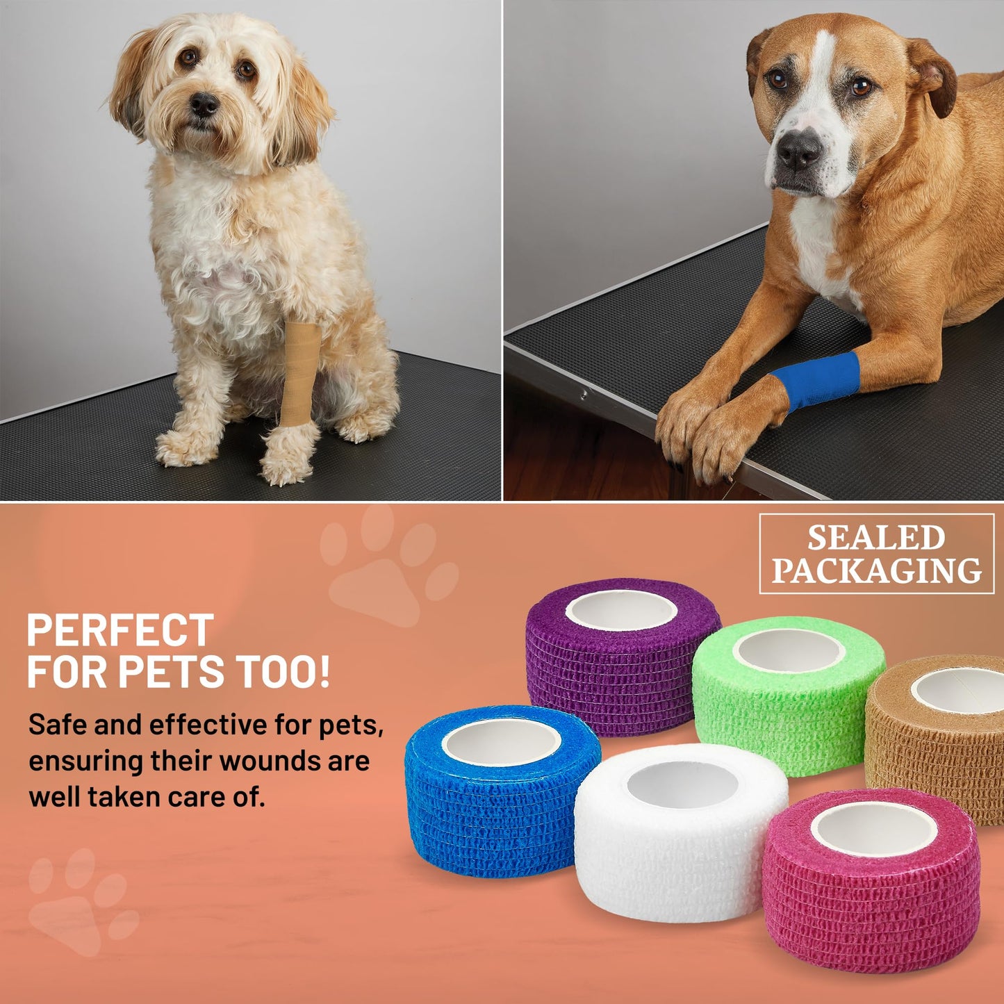 MEDca Self Adherent Cohesive Wrap Bandages 1 Inch X 5 Yards 24 Count with Strong Elastic and Colorful First Aid Tape for Sprain Swelling and Soreness on Wrist and Ankle (Rainbow Color)