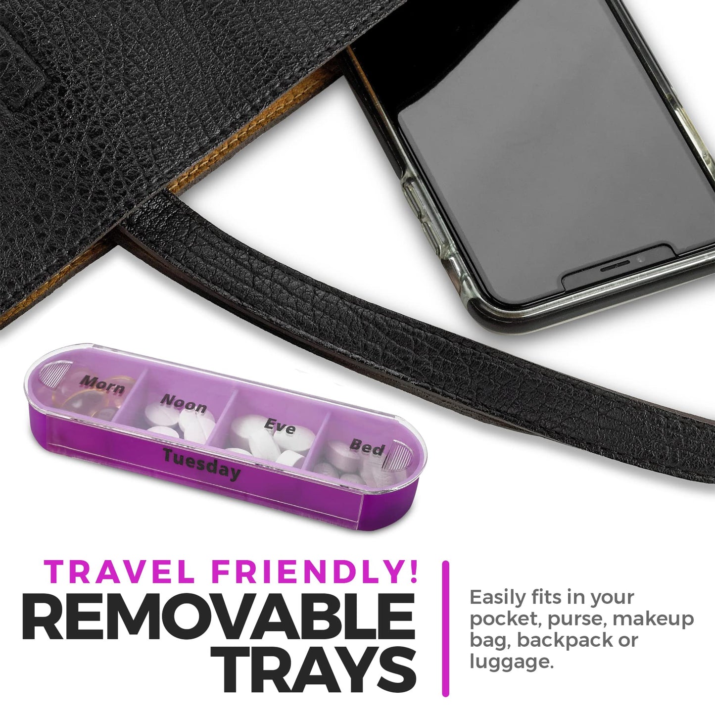 MEDca Weekly Pill Organizer, Four Times-a-Day, 1 Dispenser with Stackable AM/PM Compartments