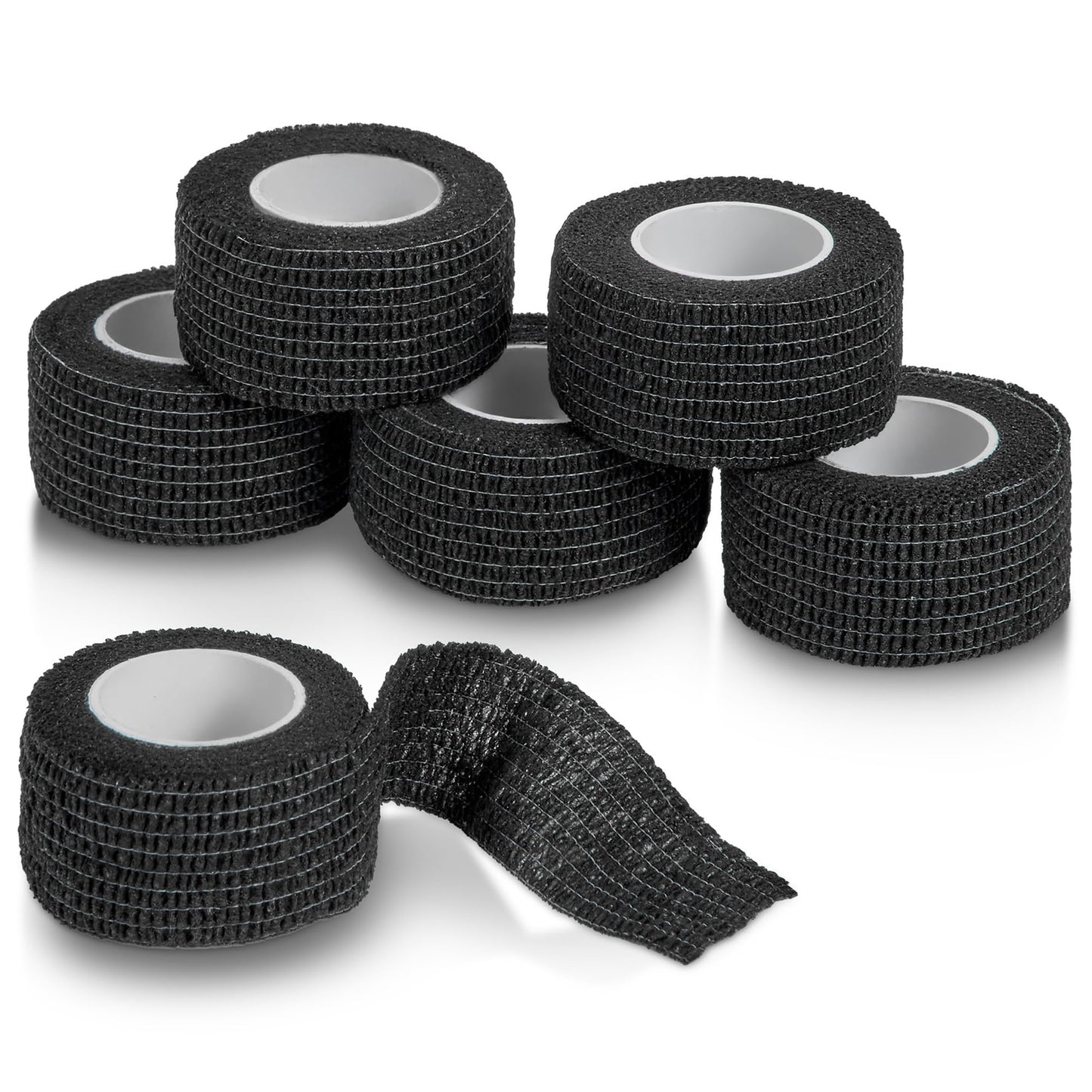 Self-Adherent Cohesive Bandage - Pack of 6 Rolls - 1" Wide x 5 Yards - Athletic Sports Tape for Medical Use, Sports, First Aid and Helps Protect Skin, Black