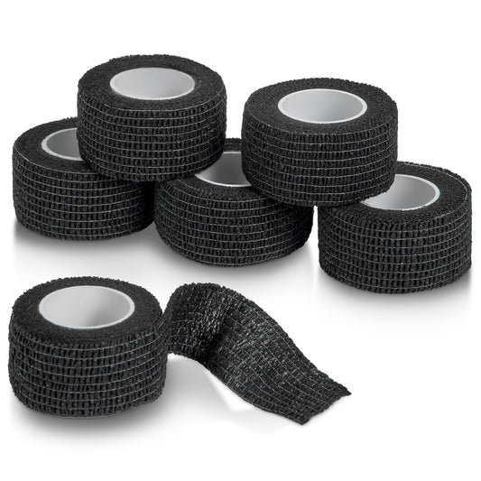 Self-Adherent Cohesive Bandage - Pack of 6 Rolls - 1" Wide x 5 Yards - Athletic Sports Tape for Medical Use, Sports, First Aid and Helps Protect Skin, Black