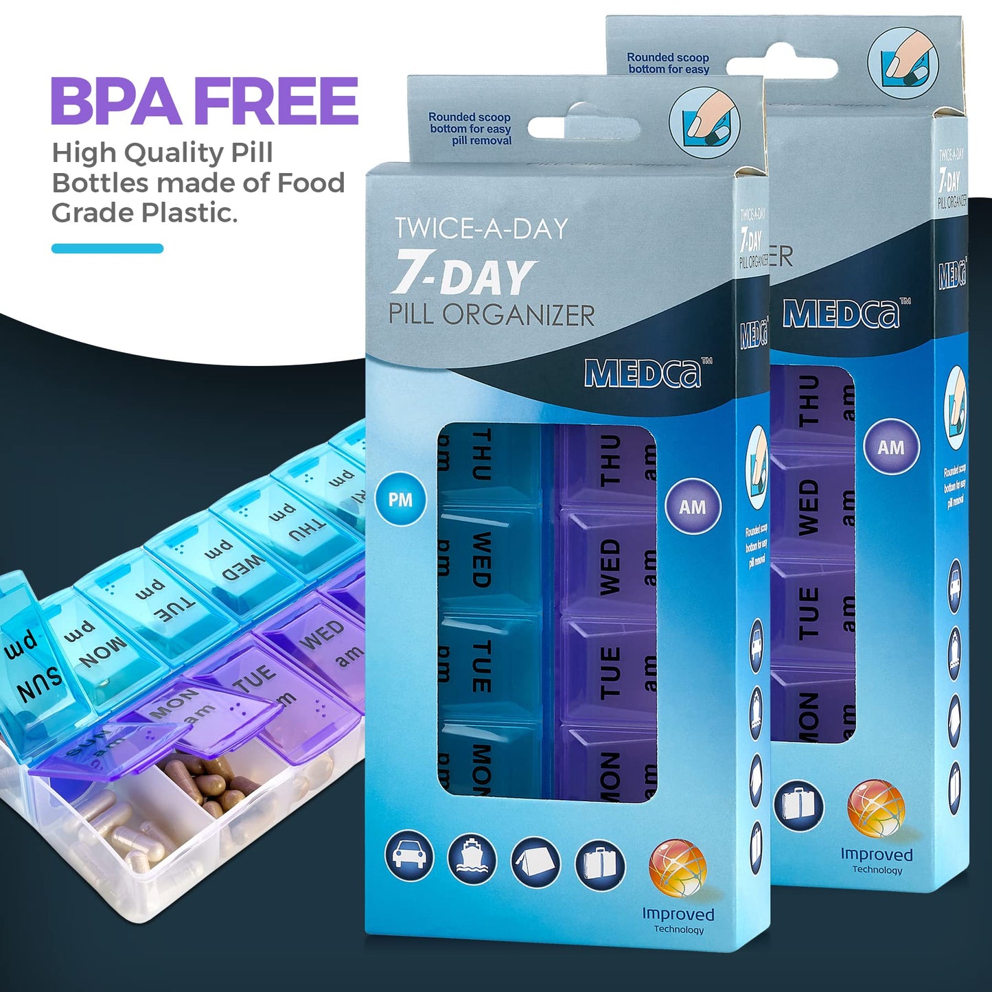 MEDca Weekly Pill Organizer, Twice-a-Day, Pack of 40