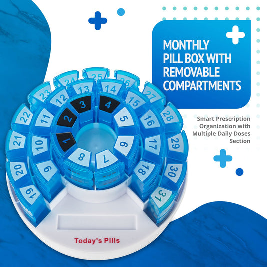 Monthly Pill Box by MEDca - Smart Prescription Organization with Multiple Daily Doses Section, Removable Compartments Perfect for Travelling
