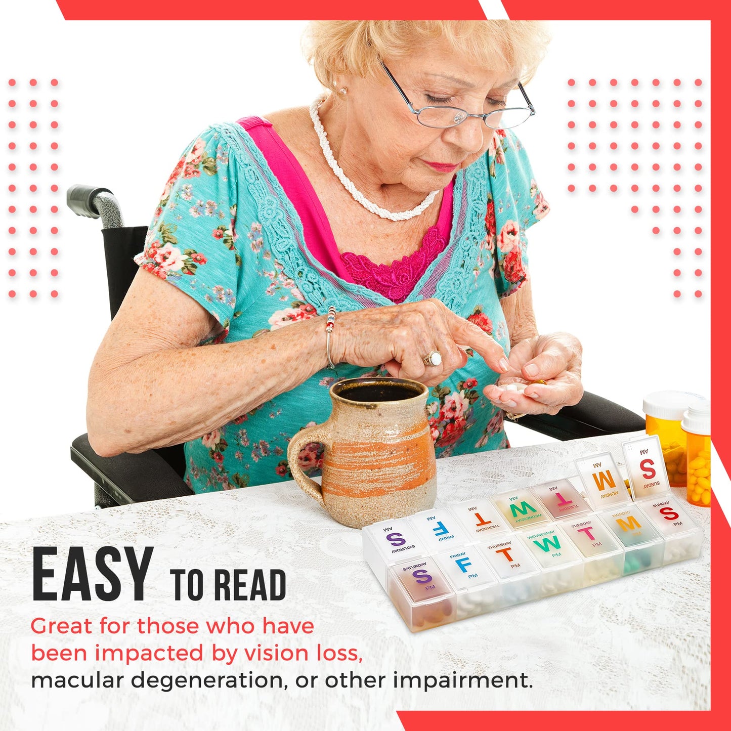 Large Weekly Pill Organizer - (2 Pack) AM PM Pill Box - XL 7 Day Pill Organizer 2 Times A Day and Daily Pill Organizer Case for Medication, Pills, Supplements with Braille, Bright, Easy to Read