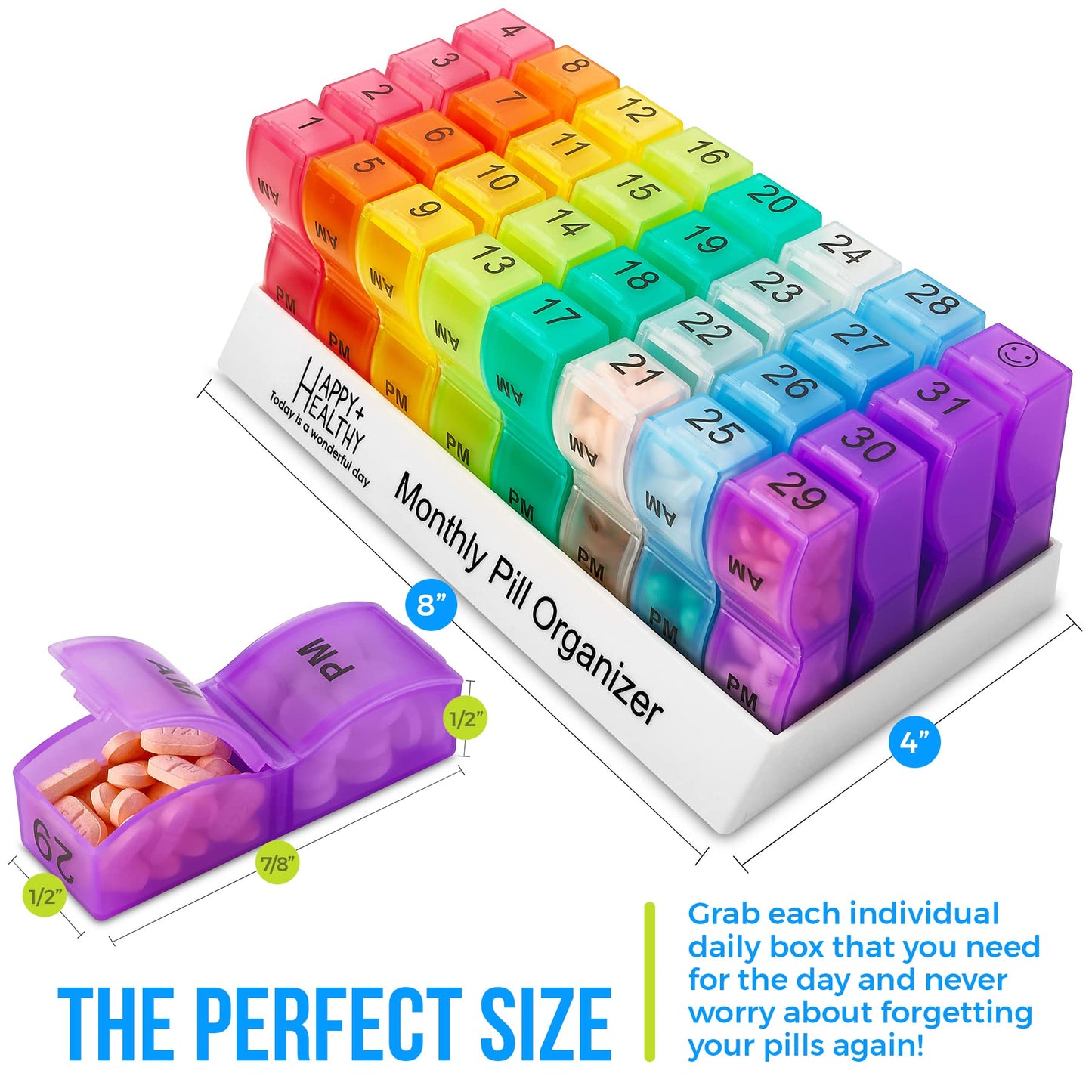 Monthly Pill Organizer - Am/Pm Daily Pill Organizer 32 Compartments for Each Day, Pill Dispenser and Dispenser Caddy that Helps You Organize Your Life, Perfect for Supplements and Medication by MEDca