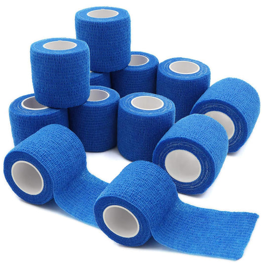 Self-Adherent Cohesive Bandage - Blue Medical Wrap - 12 Rolls 2" Wide x 5 Yards Sports Tape for Medical Use, Sports, First Aid and Helps Protect Skin
