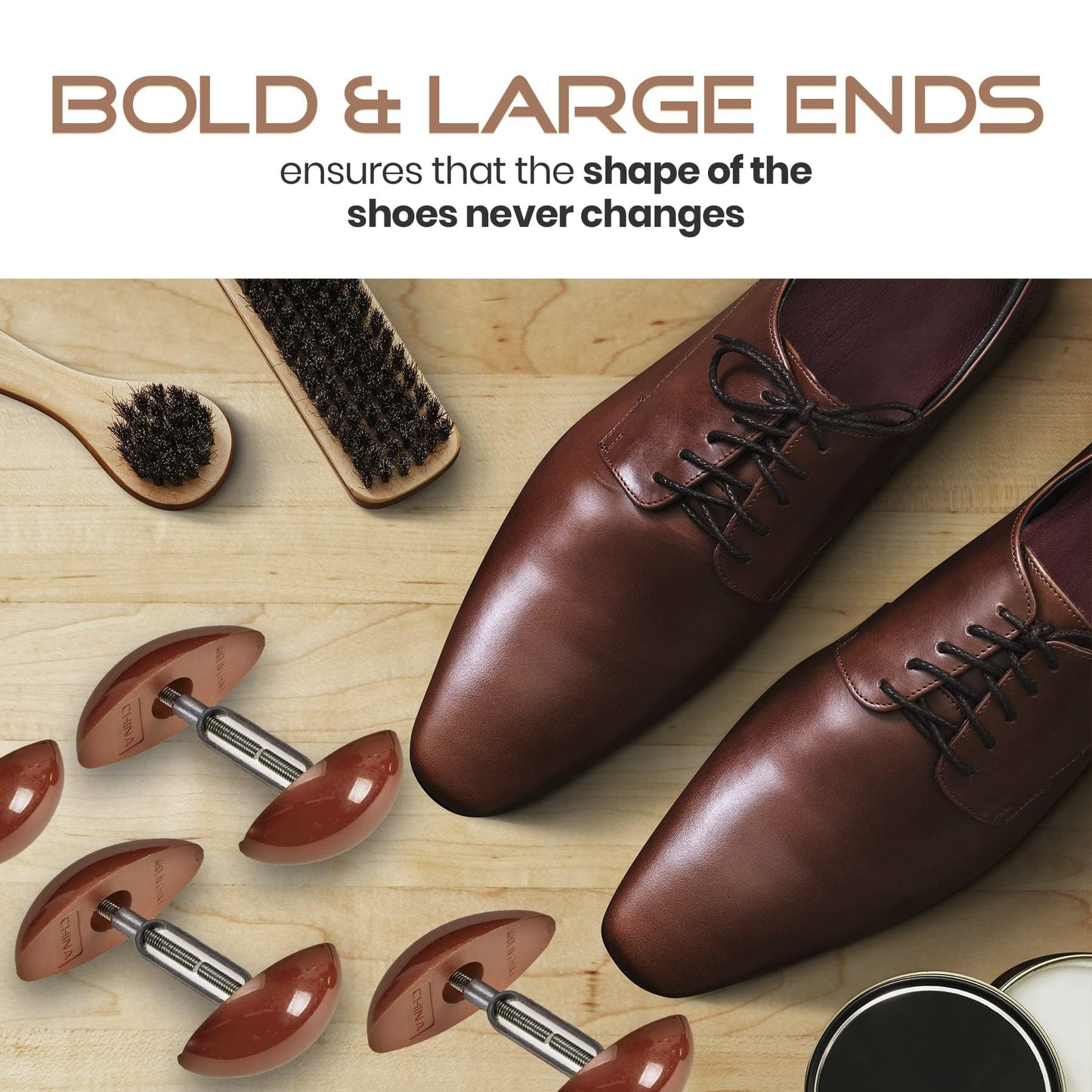 Shoe Stretcher Total of 4 Stretchers, Shape Extenders and Width Extender for Men's & Women's Shoes or Boots, 2 Pairs, Brown