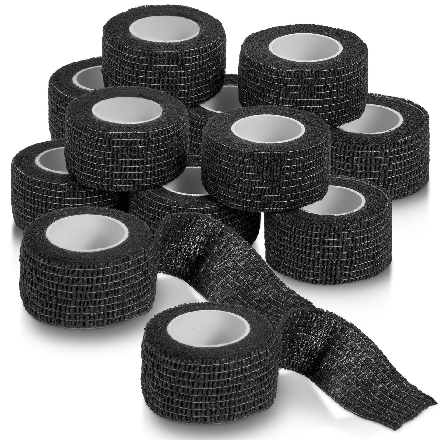 Self-Adherent Cohesive Bandage - (12 Count) - 1" Wide x 5 Yard Rolls - Athletic Sports Tape for Medical Use, Sports, First Aid and Helps Protect Skin, Black