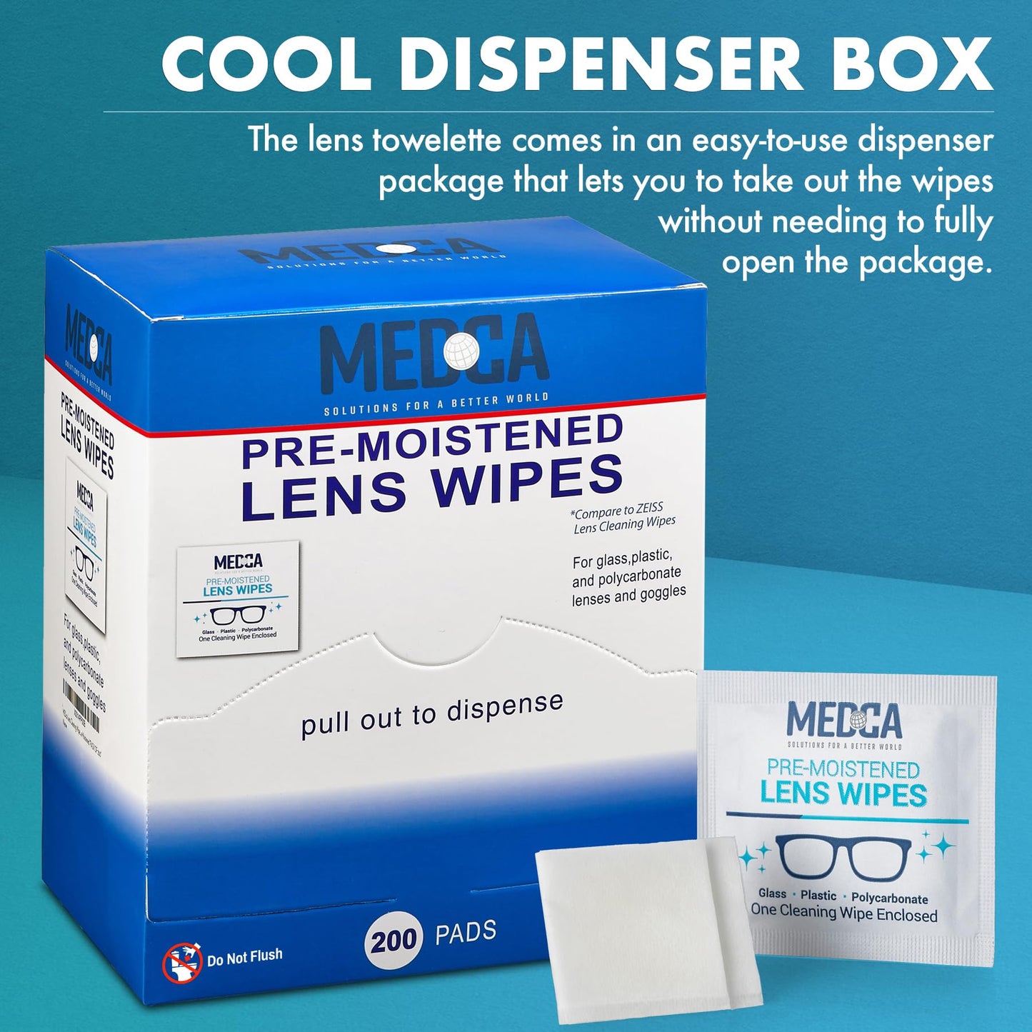 Premoistened Lens and Glass Cleaning Wipes - Portable Travel Cleaner for Glasses, Camera, Cell Phone, Smartphone, and Tablet - Disposable, Quick Drying, Streak Free - Individually Wrapped, Pack of 200