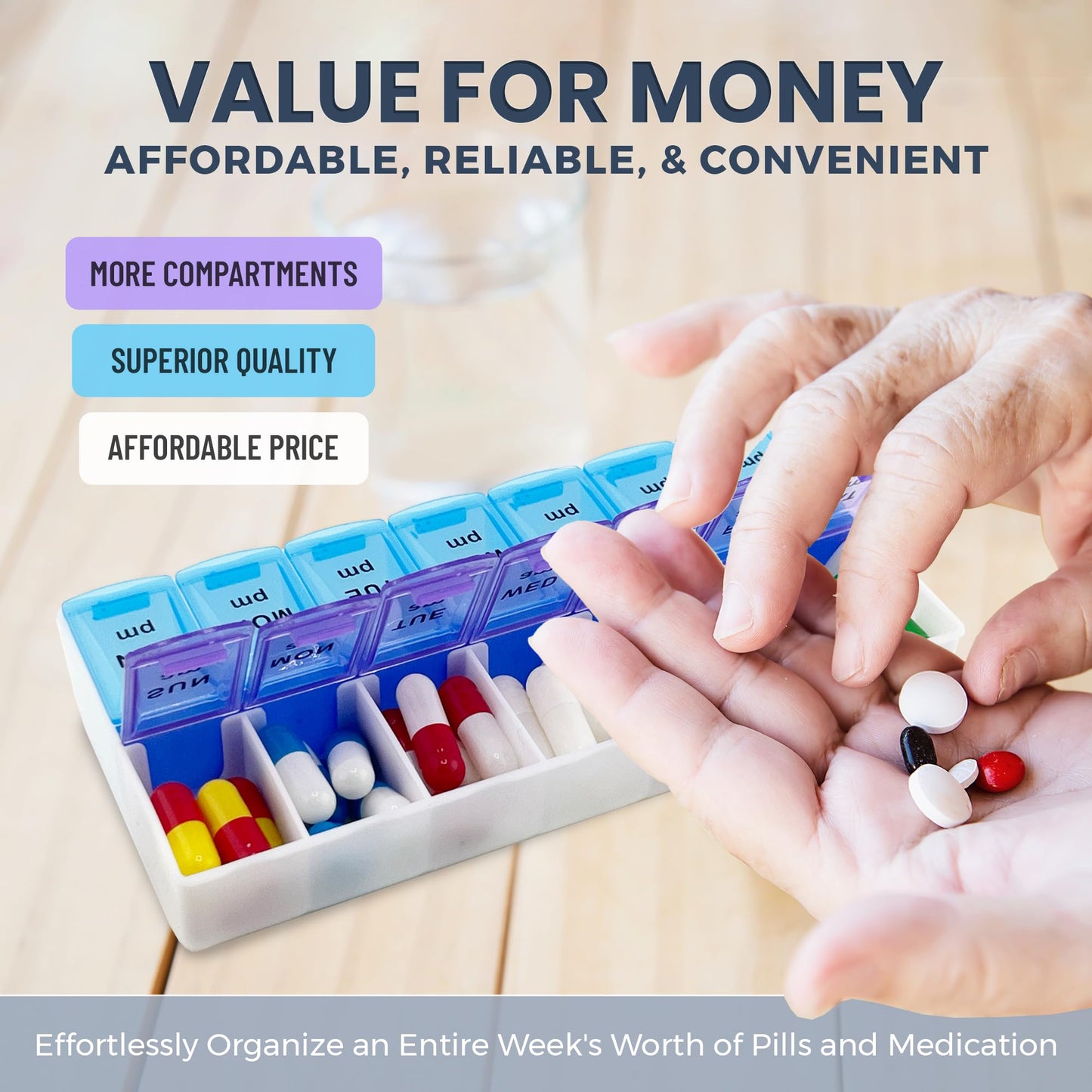 MEDca Pill Organizers - Small Pill Organizer with Weekly and Daily 2-Times-A-Day Compartments for AM / PM - BPA-Free, Portable and Travel Friendly Pill Boxes Case