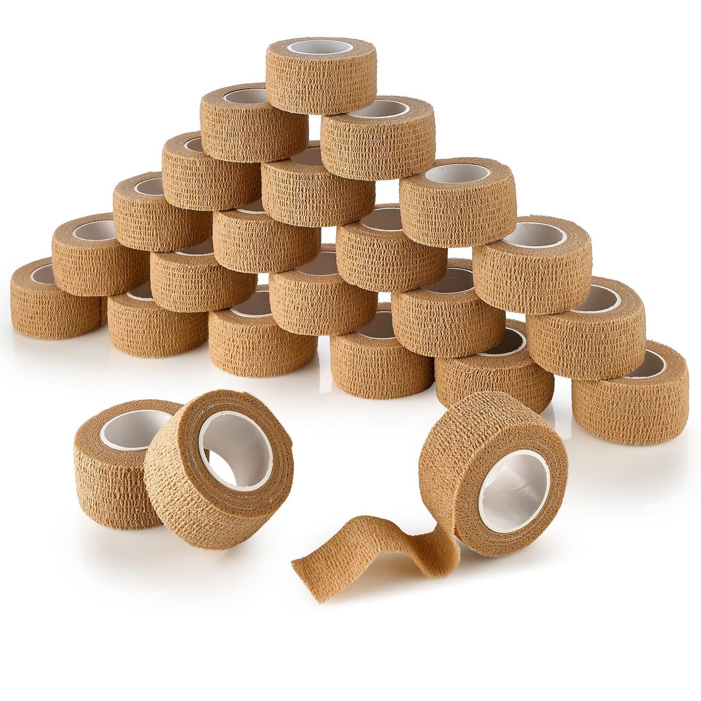 MEDca Self Adherent Cohesive Wrap Bandages 1 Inch X 5 Yards 24 Count with Strong Elastic First Aid Tape for Sprain Swelling and Soreness on Wrist and Ankle (Skin Color)