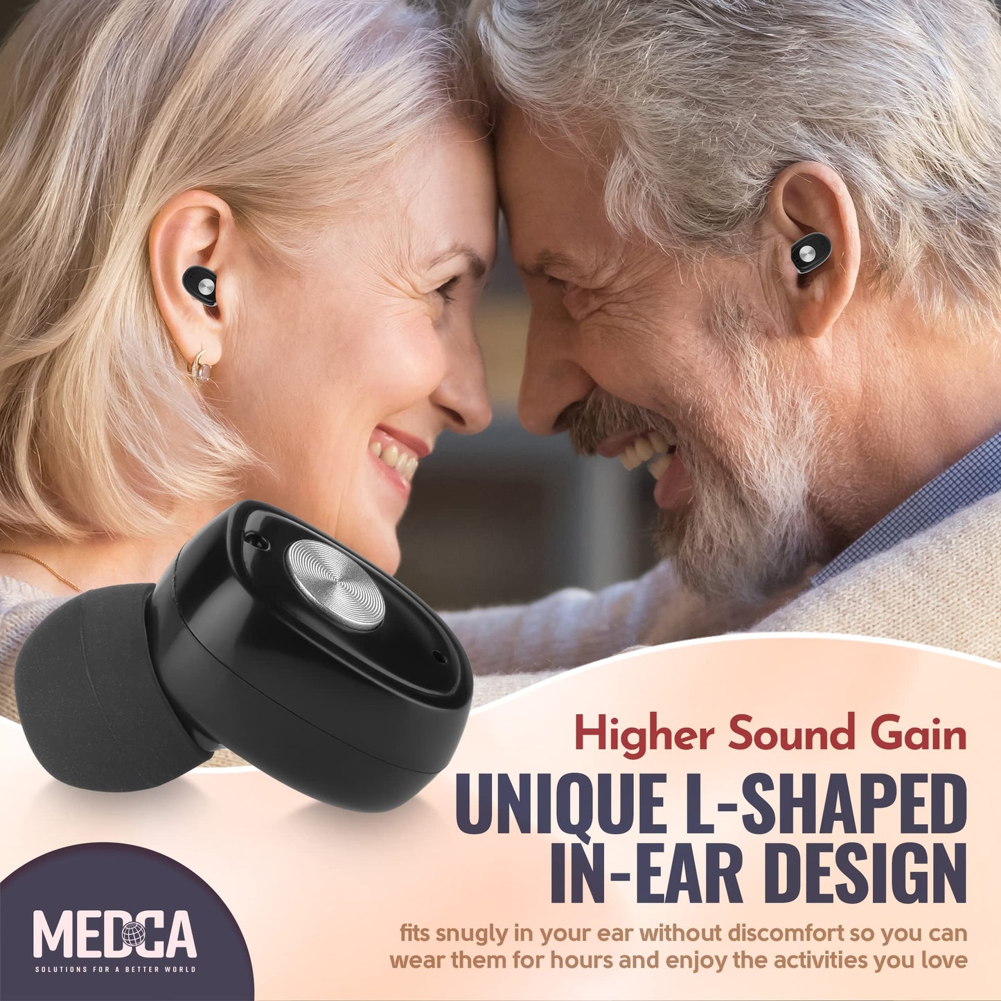Rechargeable Hearing Amplifier Pair w/ Noise Cancelling, Digital Sound Device for Seniors & Adults - ITC Nano Personal Amplifier - One Touch Control & Low Sound Distortion Hearing Assist Device, Black