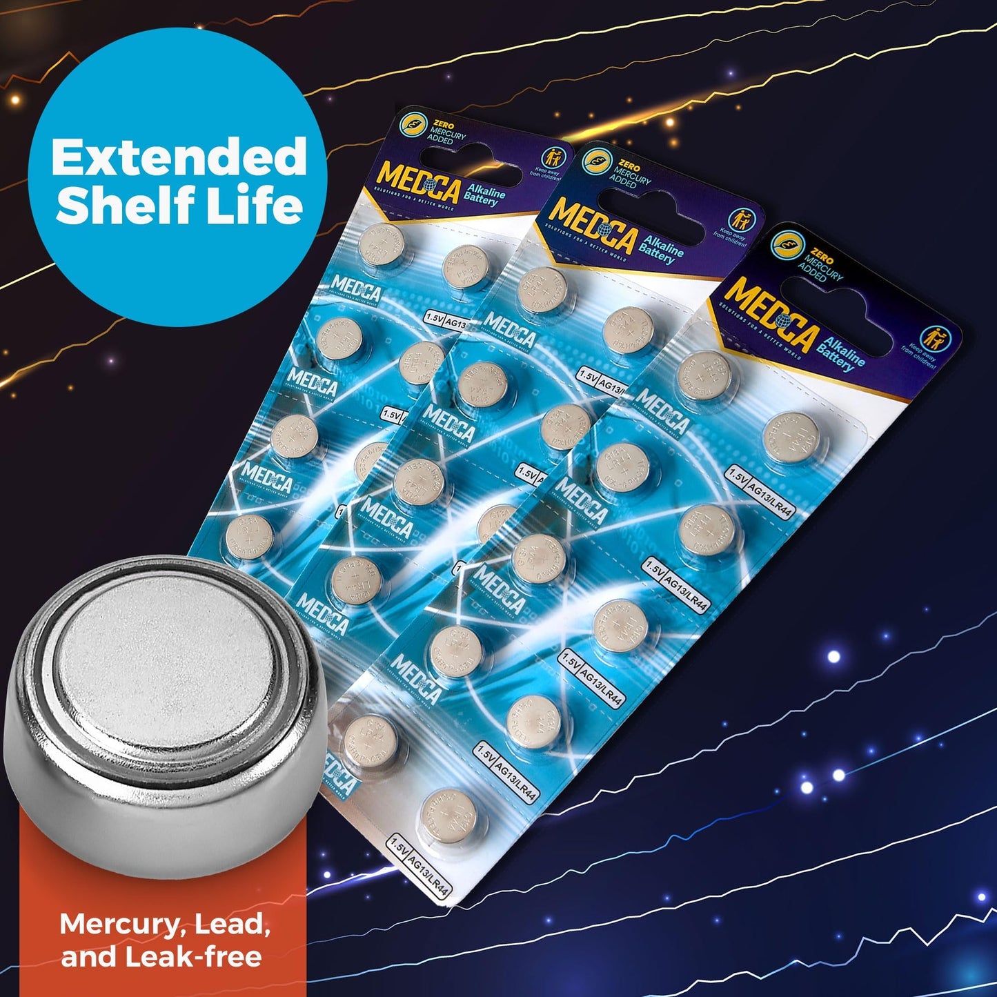 MEDca 1.5V Alkaline Batteries - LR44 AG13 357 303 Battery - Button Coin Cell for Hearing Aids and Amplifiers, Toys, Remotes, Calculators, Lasers | Long Lasting Power | Anti Corrosion | 30 PCS