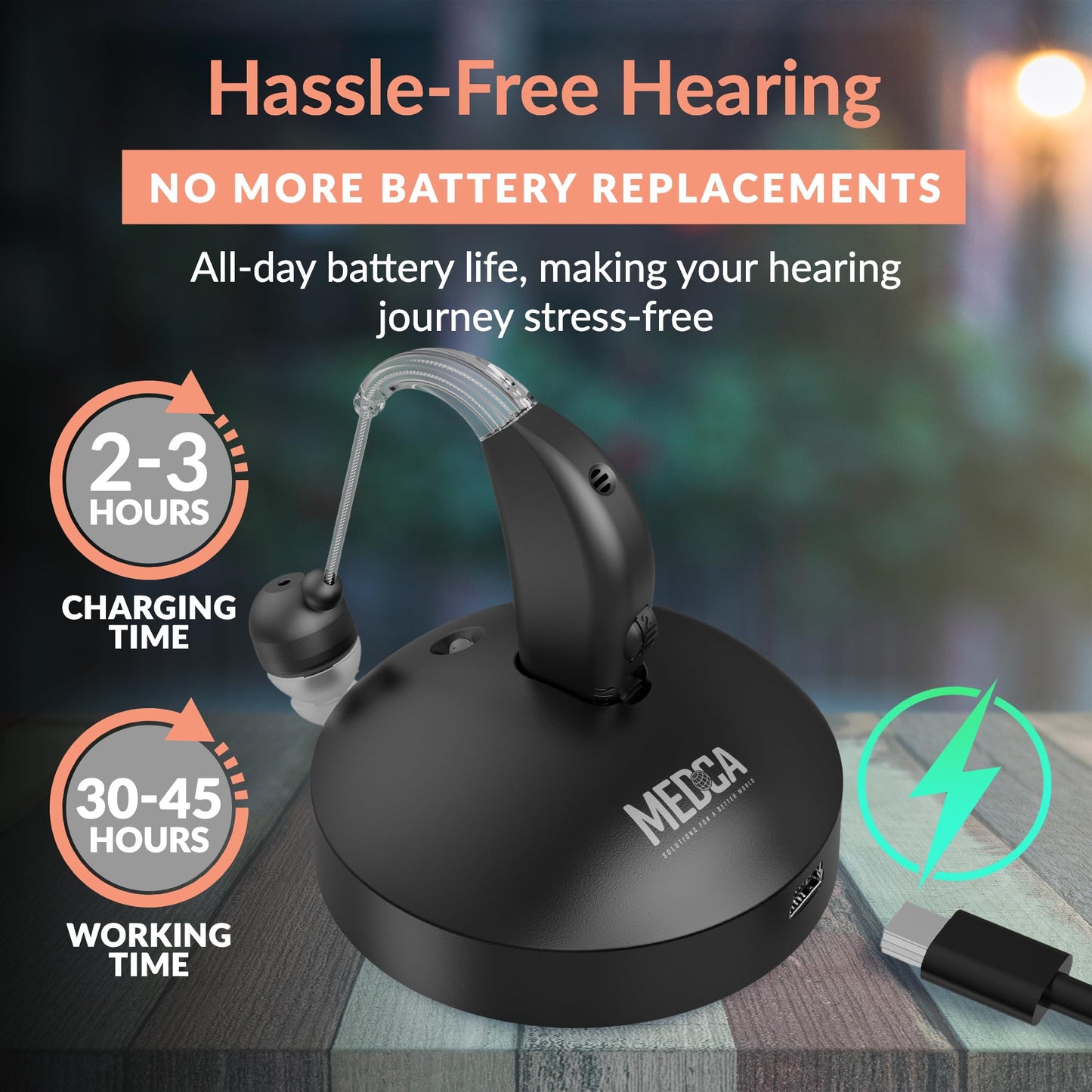 MEDca Rechargeable Digital Hearing Amplifier - Personal Sound Amplification Ear Device for Seniors | All-Day Battery Life, Lightweight Behind the Ear BTE Sound and Voice Hearing Aid | MZB-17 | Black