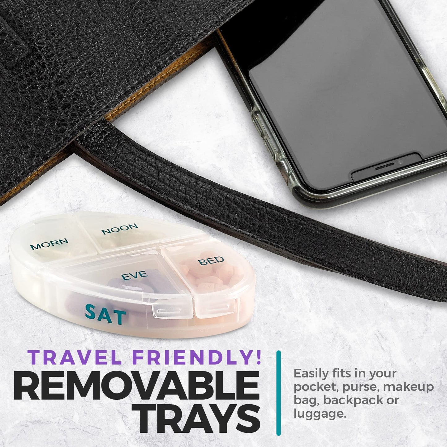 MEDca Weekly Pill Organizer, 1 Dispenser, 7 Stackable Compartments Four Times-a-Day - Morning, Noon, Evening, and Bedtime, Grey