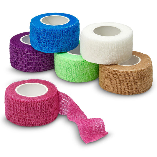 Self Adherent Cohesive Wrap Bandages - (Pack of 6 Rolls) 1 Inch X 5 Yards with Strong Elastic and Colorful First Aid Tape for Sprain Swelling and Soreness on Wrist and Ankle (Rainbow Color)