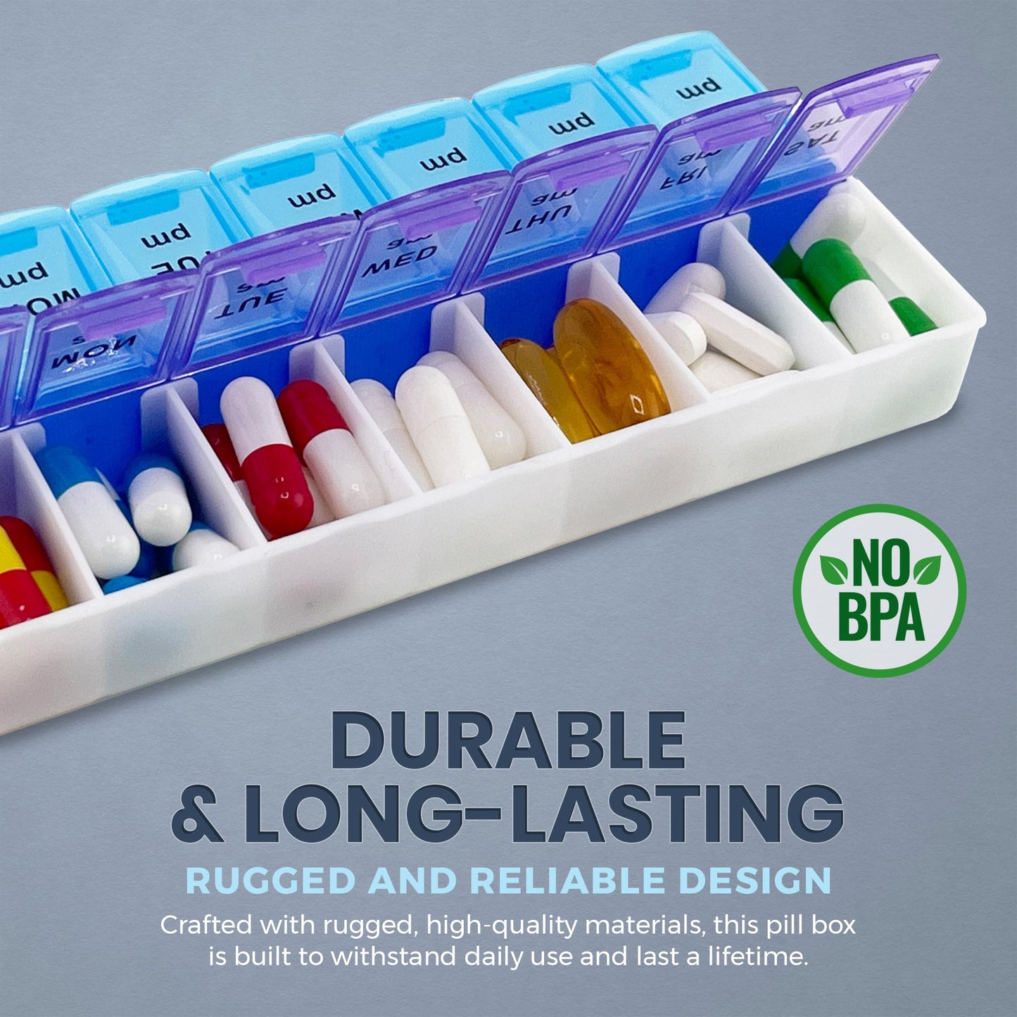 MEDca Pill Organizers - Small Pill Organizer with Weekly and Daily 2-Times-A-Day Compartments for AM / PM - BPA-Free, Portable and Travel Friendly Pill Boxes Case