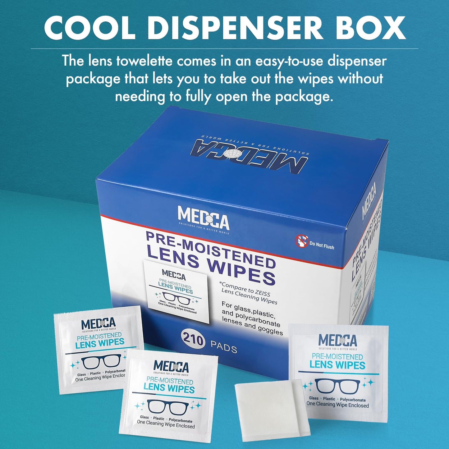MEDca Lens Cleaning Wipes - [210 Pack] Pre Moistened Cleansing Cloths and Individually Wrapped Eyeglass Cleaner Wipe Pads for Phones, Tablet Screens