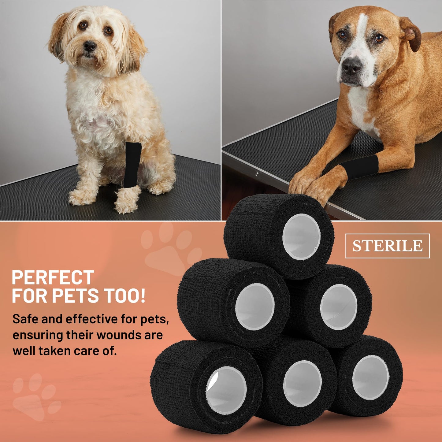 Self-Adherent Cohesive Bandage - Black Medical Wrap - (288 Rolls Bulk) - 2" Wide x 5 Yards Sports Tape for Medical Use, Sports, First Aid and Helps Protect Skin