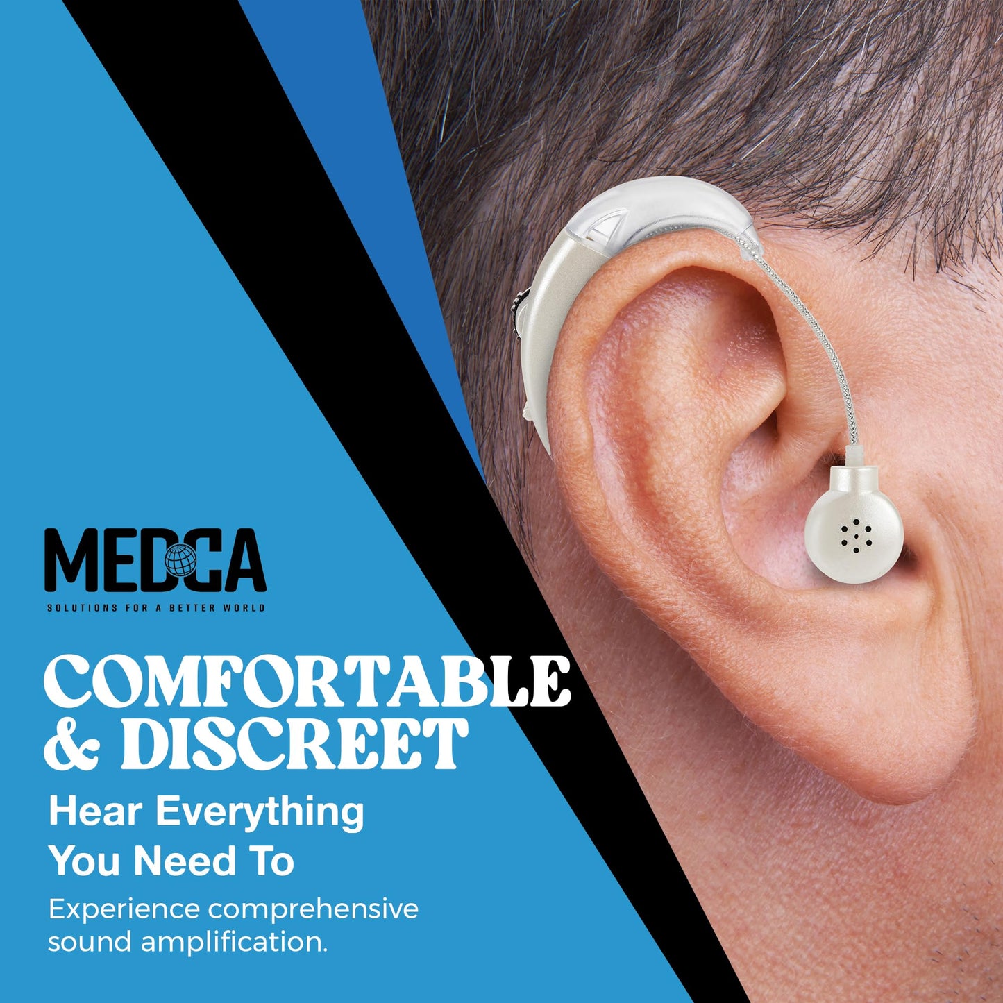 Behind the Ear Sound Amplifier - BTE Hearing Ear Amplification Device and Digital Sound Enhancer PSAD for the Hard of Hearing, Noise Reducing Feature, White