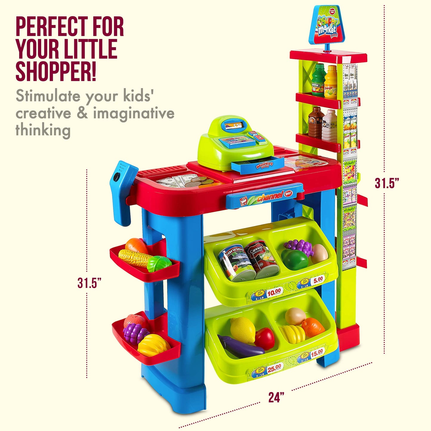 Creative Time Kids Supermarket Super Fun Playset With Shopping Cart