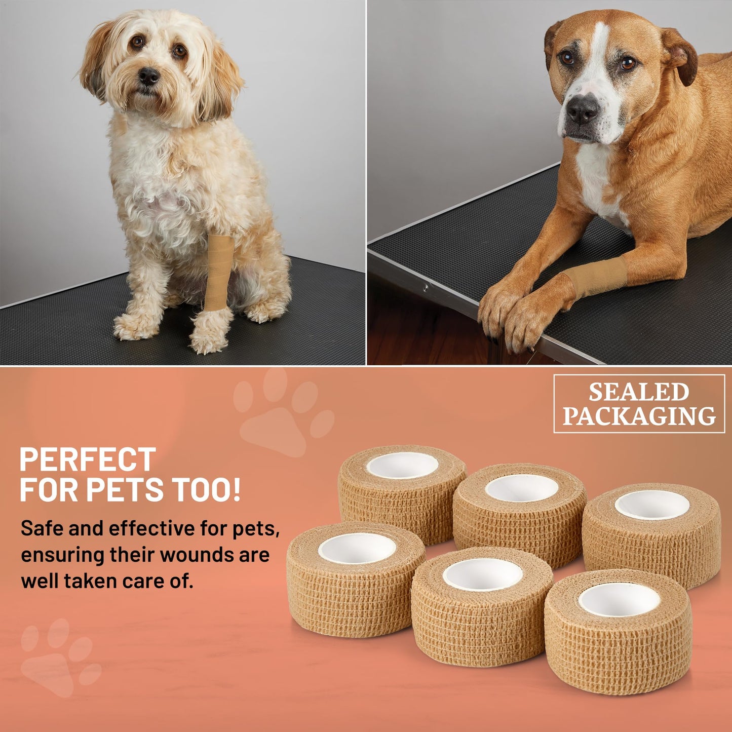 Self Adhesive Bandages - 1" x 5 Yards Per Roll - Pack of 6 Rolls, Elastic Self Adherent Cohesive Wrap First Aid Tape for Sprain Swelling and Soreness on Wrist and Ankle