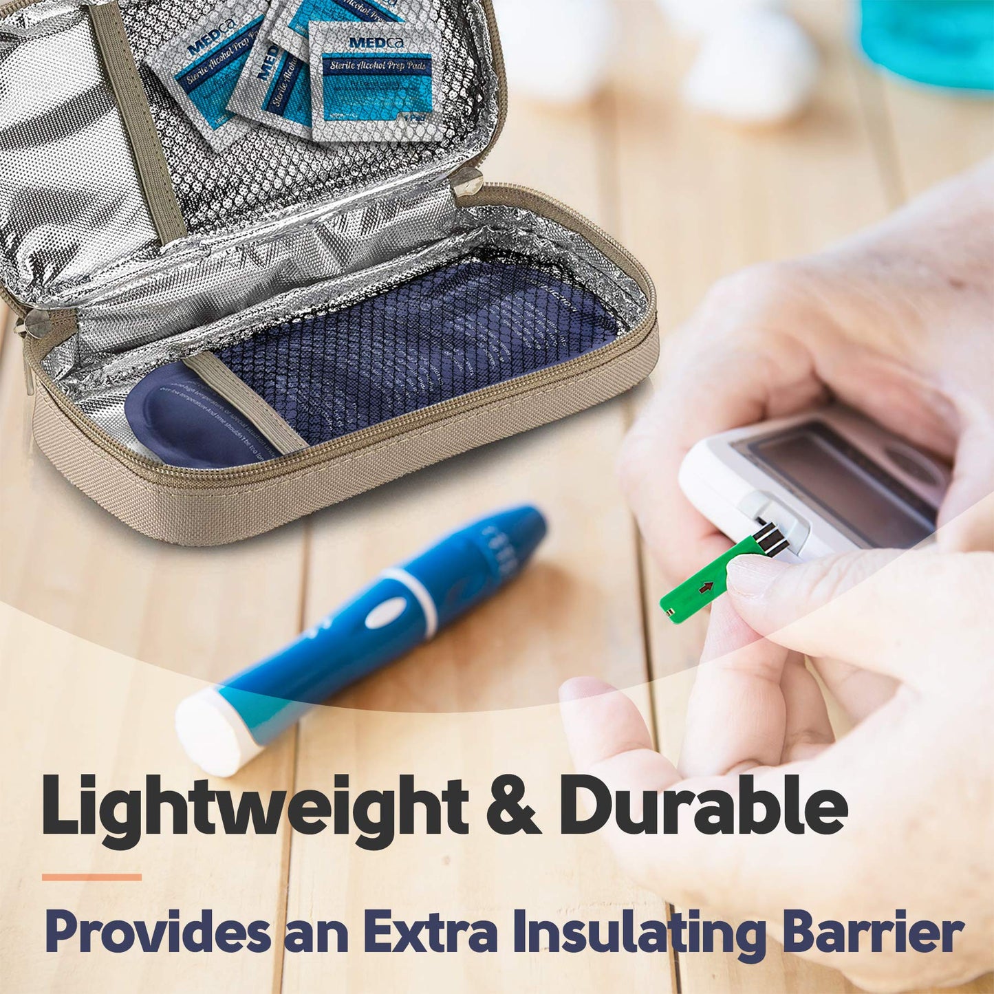 Insulin Cooler Travel Case - Insulated Portable Diabetic Pouch with 2 Gel Ice Packs - Reusable Lightweight & Durable Organizer Bag Cooler for Medications Diabetes Pen, and Supplies, (Black & Tan)