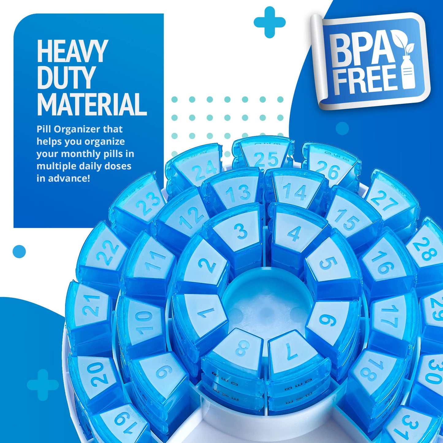 Monthly Pill Box by MEDca - Smart Prescription Organization with Multiple Daily Doses Section, Removable Compartments Perfect for Travelling