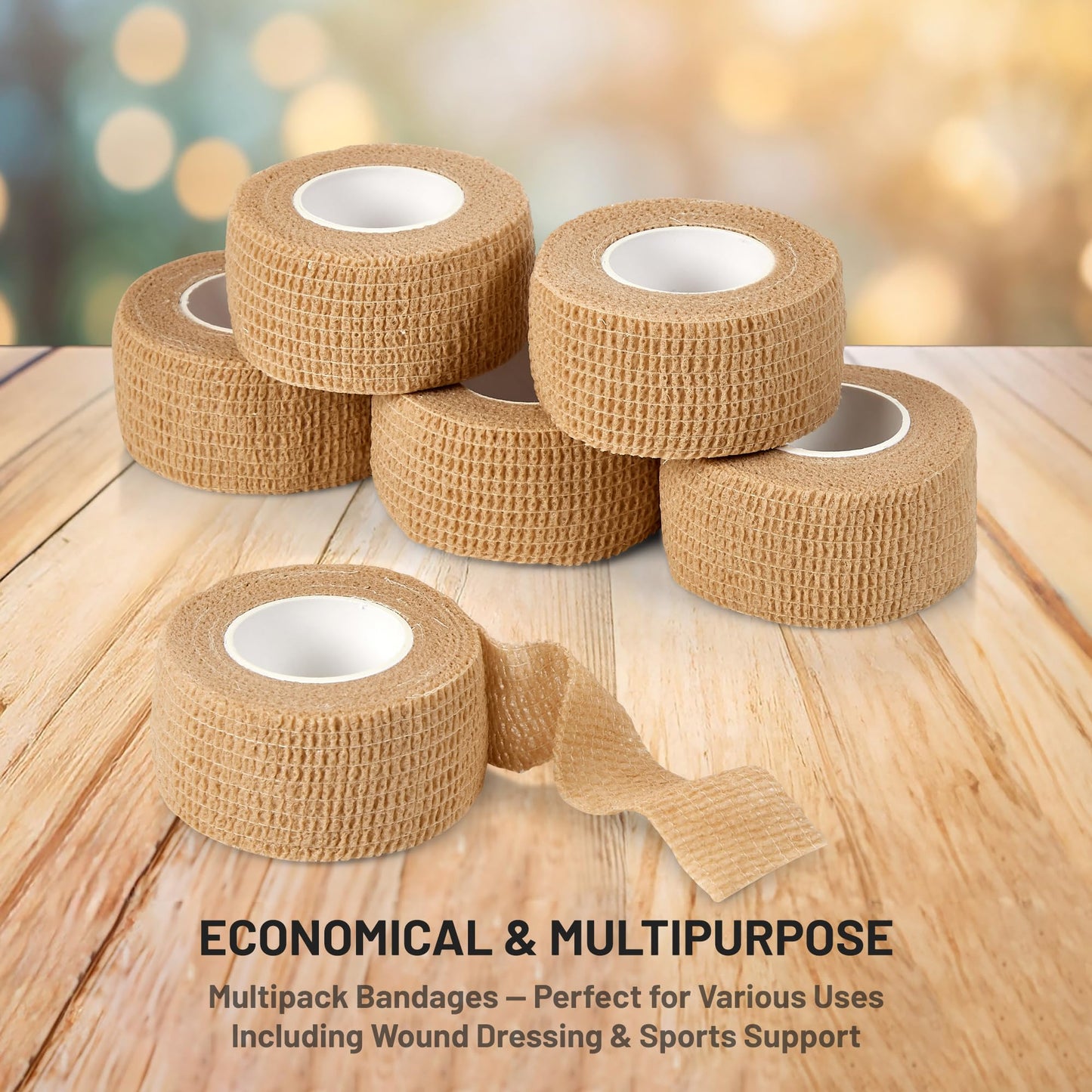 Self Adhesive Bandages - 1" x 5 Yards Per Roll - Pack of 12 Rolls, Elastic Self Adherent Cohesive Wrap First Aid Tape for Sprain Swelling and Soreness on Wrist and Ankle