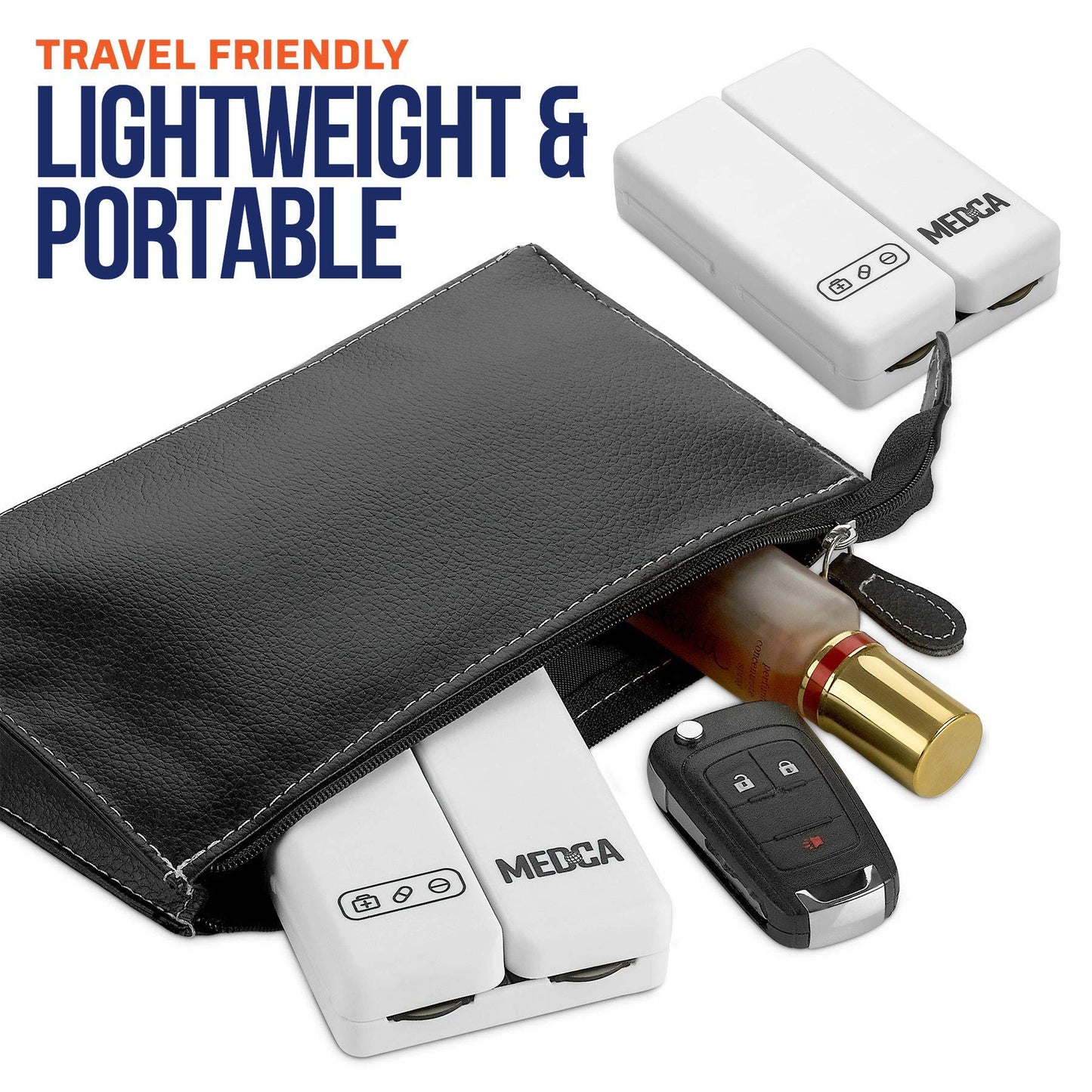 Magnetic Foldable Pill Box Case - (2 Pack) 7 Day Weekly Medicine Organizer - Portable Compact Lightweight Pill Container w/ 7 Compartments, Dustproof, Air-Tight, BPA-Free f Vitamins and Supplements