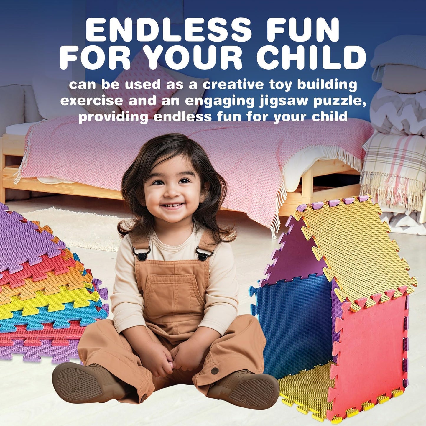 CREATIVE TIME Floor Mat 10-Tile Exercise Mat Solid Foam EVA Playmat Kids Safety - 10-Pcs of (1) Random Solid Color, Receive Either Red, Blue, Green, Yellow, Purple or Orange