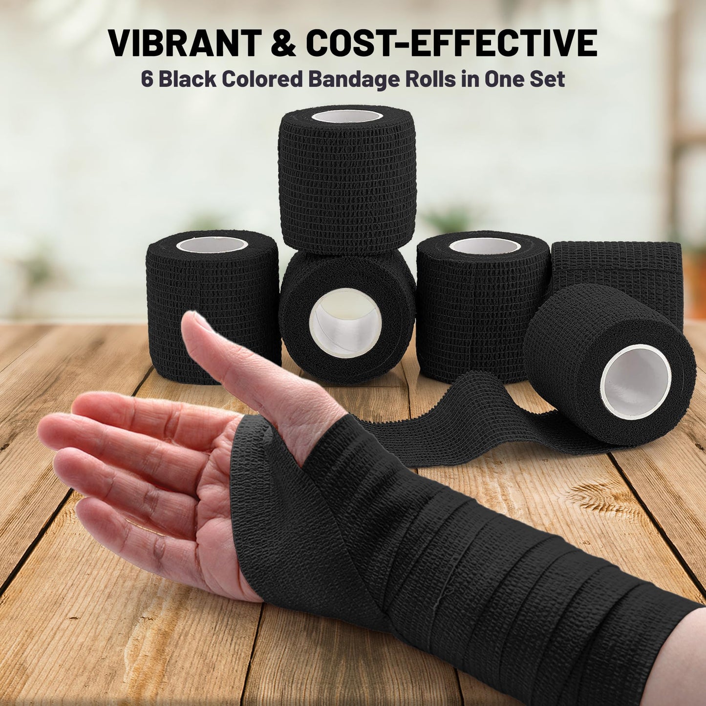 Self-Adherent Cohesive Bandage - Black Medical Wrap - (288 Rolls Bulk) - 2" Wide x 5 Yards Sports Tape for Medical Use, Sports, First Aid and Helps Protect Skin