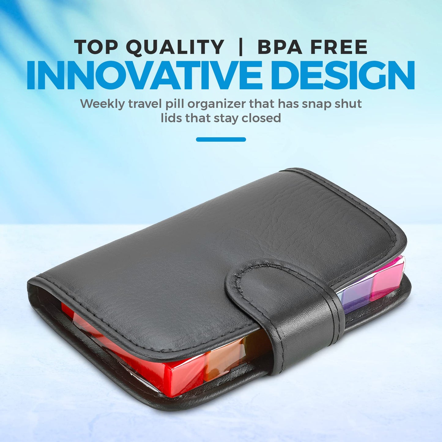 Weekly Travel Pill Organizer - Prescription and Medication Wallet Pill Box Reminder, a Extra Large Pill Container Dispenser Case, Caddy Organizer, for 4 Times A Day, 7 Days a Week, 7.5 x 4.5 Inches