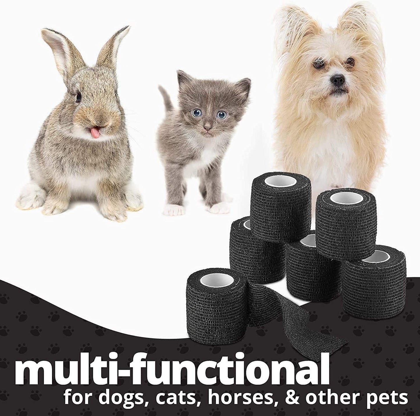 Vet Wrap - (Pack of 12 - 2 inch x 5 yard Rolls) Self Adherent Wrap Cohesive Compression Bandage and Medical Gauze Bandage Roll Tape for Dogs, Cats, Horses, Black